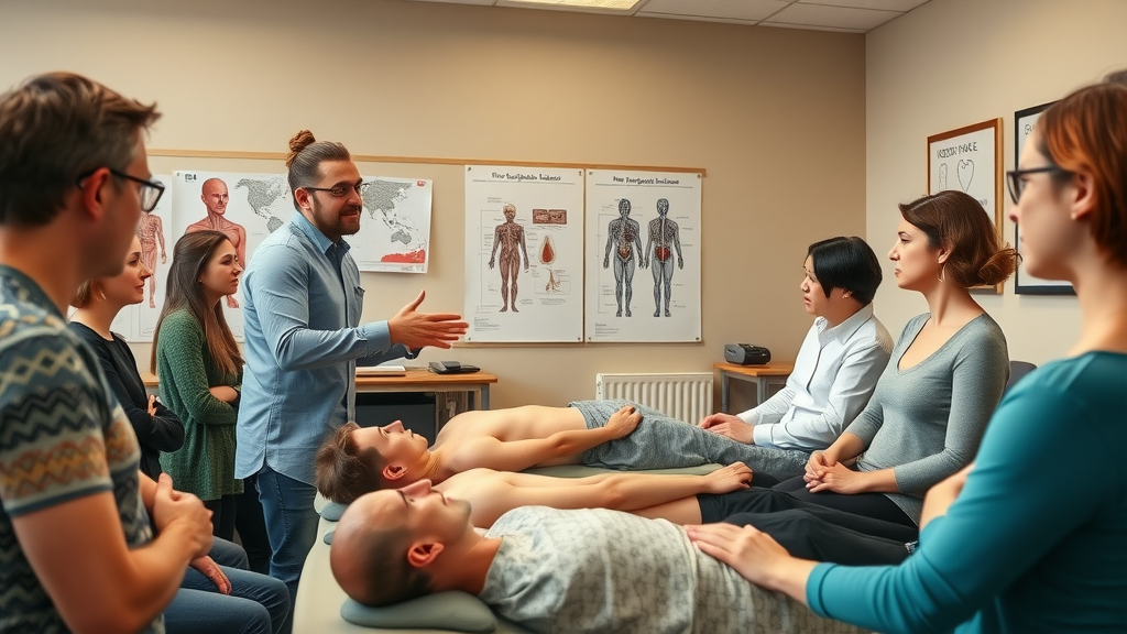 Expert teaching massage students about trigger point therapy trends