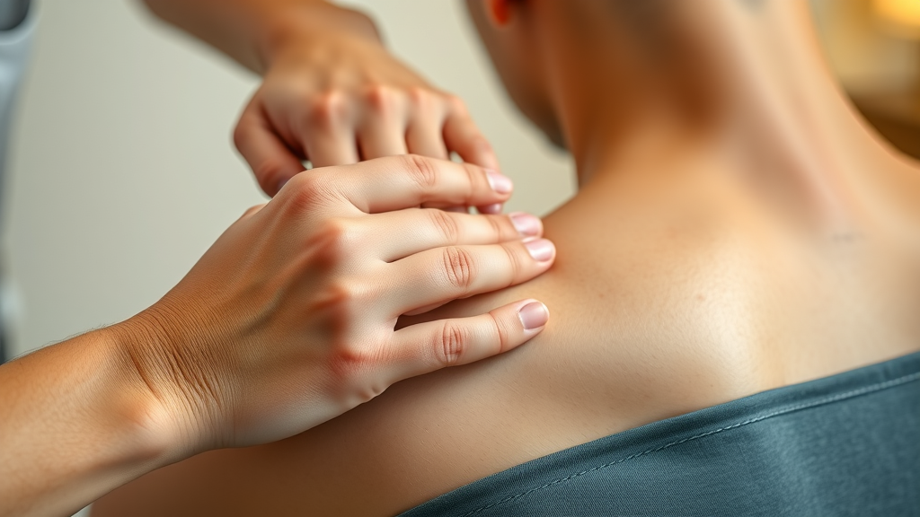 Therapist applying acupressure demonstrating trigger point therapy trends on patient shoulder