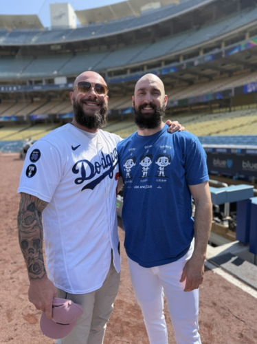 Josh Reidt with a baseball athlete at Dodger Stadium