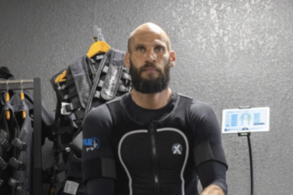 Florent during a coached EMS training session at Pulse Wellness Studio in Clearwater, Florida