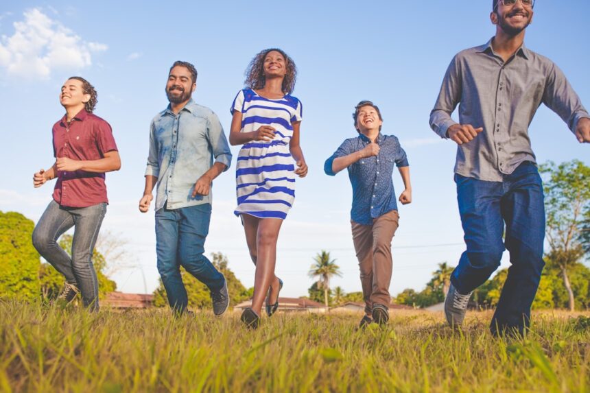 Young adults running outdoors as an example of regular exercise for heart health