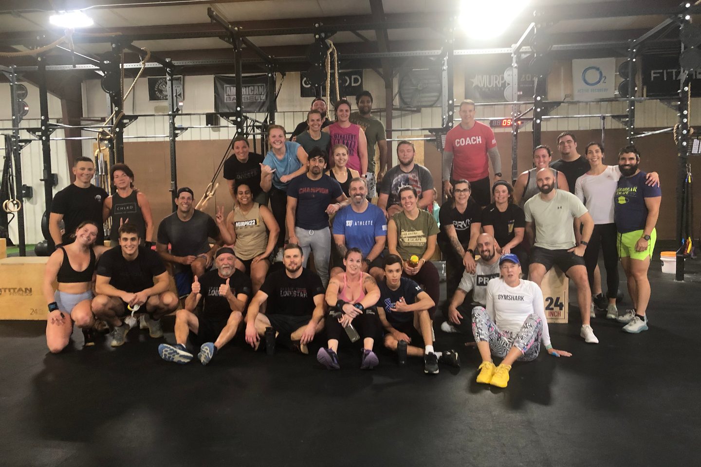 Lodestar members gathered on the gym floor after a workout