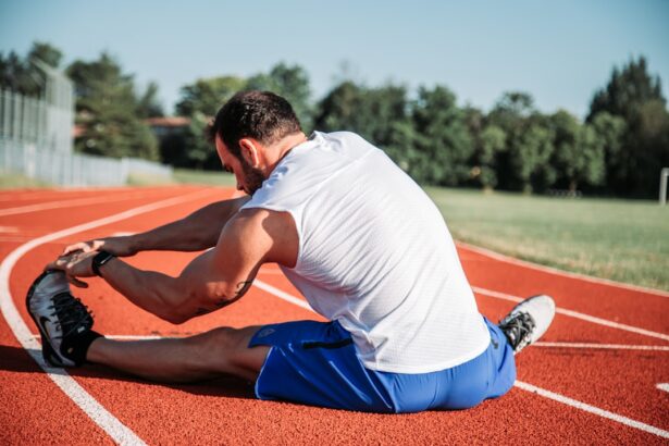 Runner stretching calf after training, illustrating exercise-associated muscle cramps