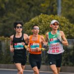 Runner's high endocannabinoids study with marathon runners racing on a road