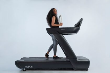 Athlete running on a treadmill during a fitness workout