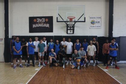 Group of basketball players at The Hangar three-on-three event in San Diego California