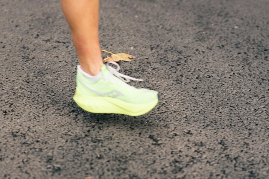 A running shoe photographed close up, the footwear at the centre of this gait retraining programme