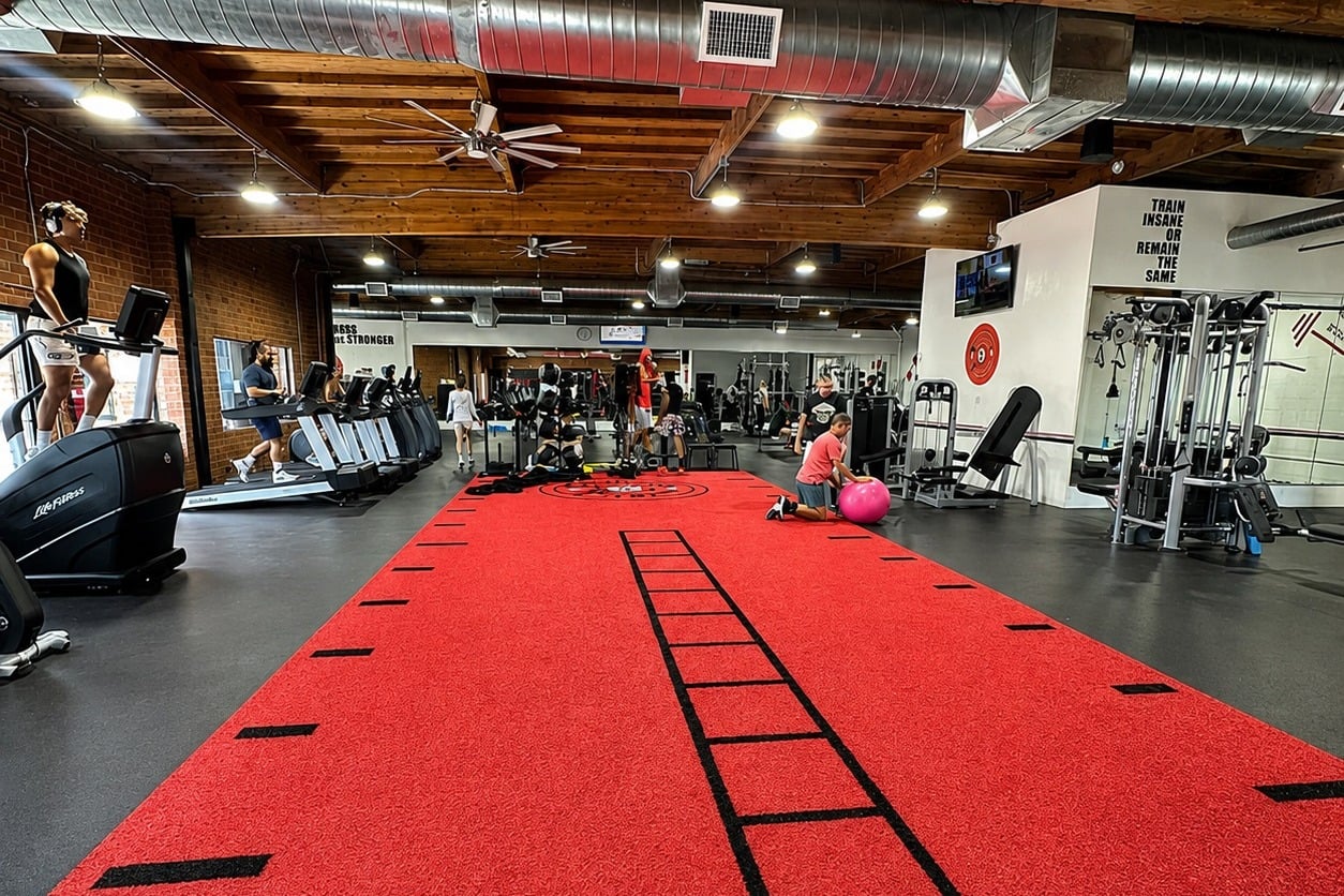 The bright, open training floor at Transform Fitness on West 3rd Street in Los Angeles